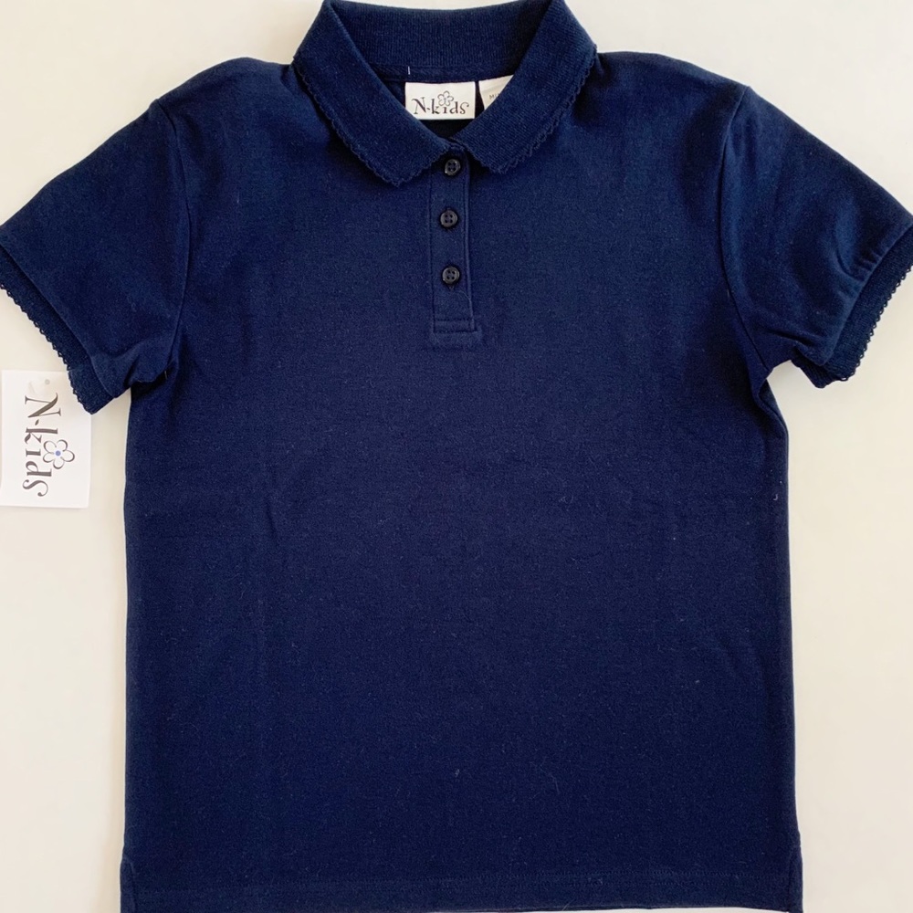 Nordstrom Kids Navy Blue Scallop Collar Shirt NWT